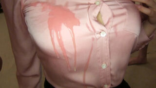 パンストタイトスカートミニスカCAさんのはち切れそうなサテンシャツにぶっかけフェチ動画